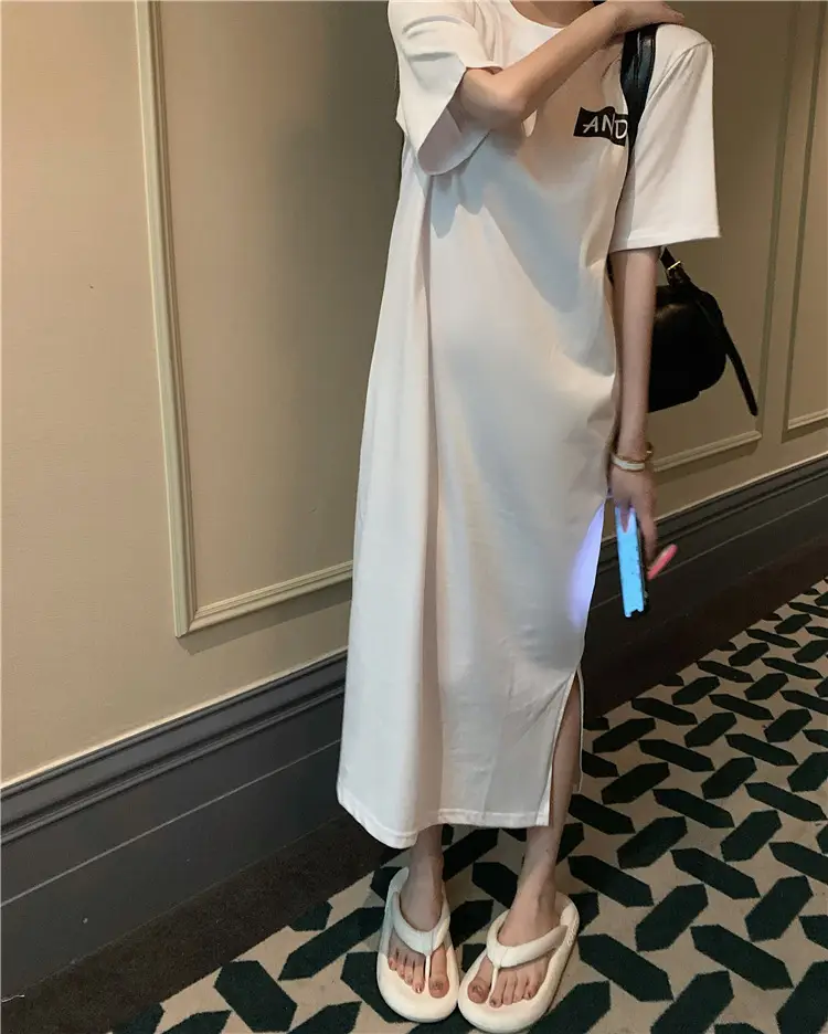 Women Korean Style Printed T-Shirt Dress White 2022 — feature 20
