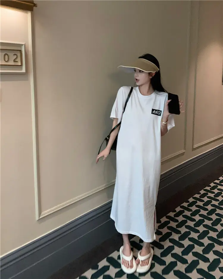 Women Korean Style Printed T-Shirt Dress White 2022 — feature 23