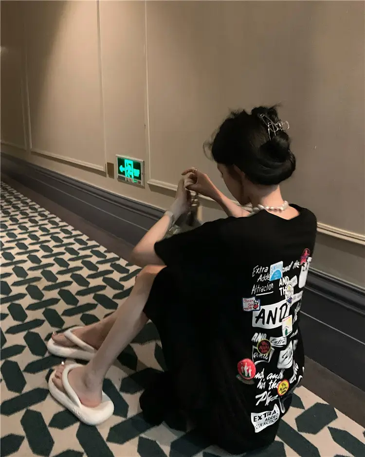 Women Korean Style Printed T-Shirt Dress White 2022 — feature 6