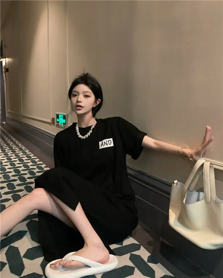 Women Korean Style Printed T-Shirt Dress White 2022 — feature 8