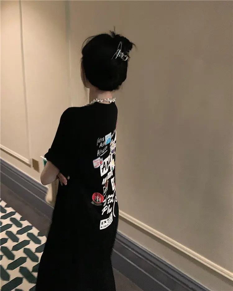 Women Korean Style Printed T-Shirt Dress White 2022 — feature 9