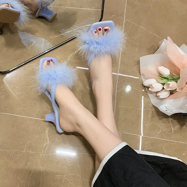 White Furry Flat Heels for Women Square Toe — feature 20