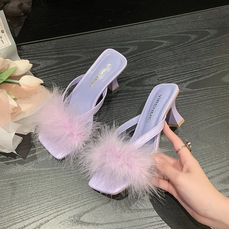 White Furry Flat Heels for Women Square Toe — feature 25