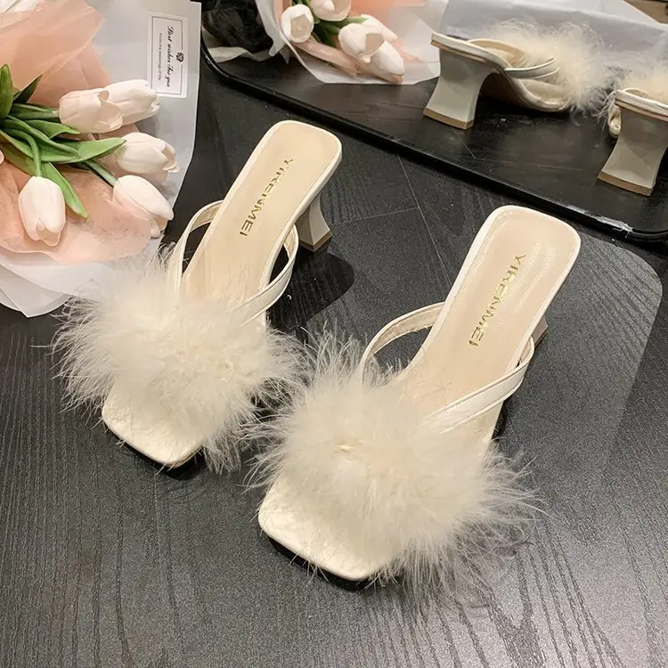 White Furry Flat Heels for Women Square Toe — feature 27