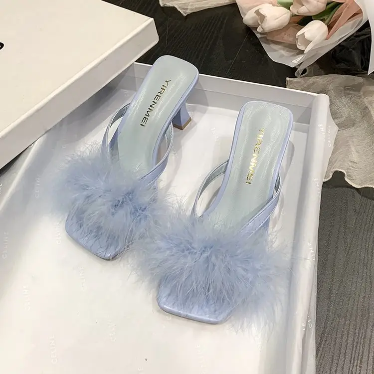 White Furry Flat Heels for Women Square Toe — feature 29