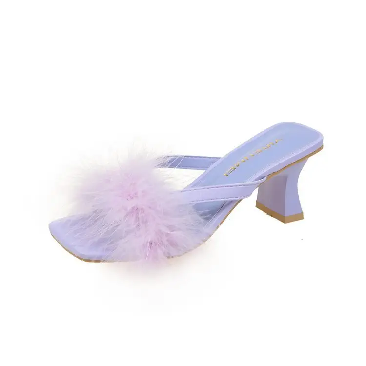 White Furry Flat Heels for Women Square Toe — feature 32