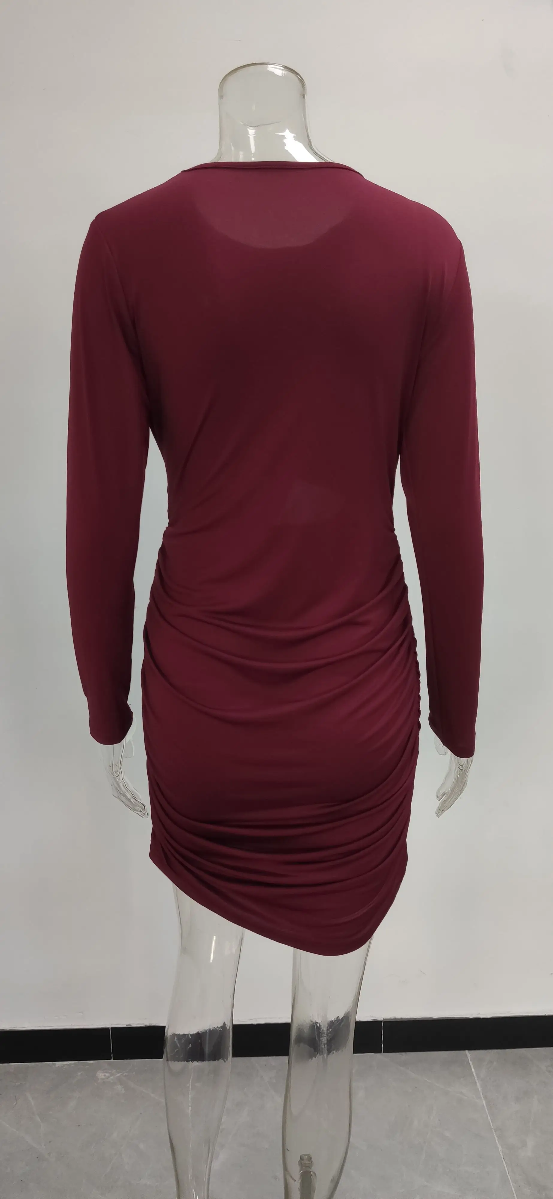 Long Sleeve Pleated Hollow Dress for Women Olive Green — feature 36