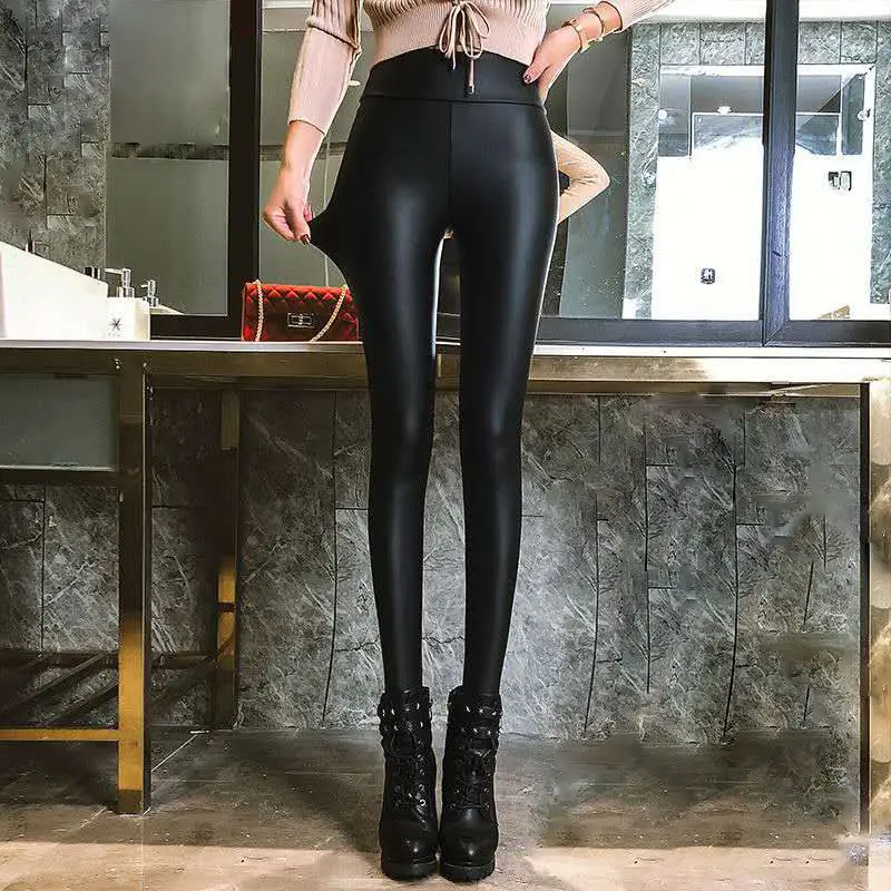 Women PU Leather Warm Leggings Thick Fleece Lined Large Size - Image 9