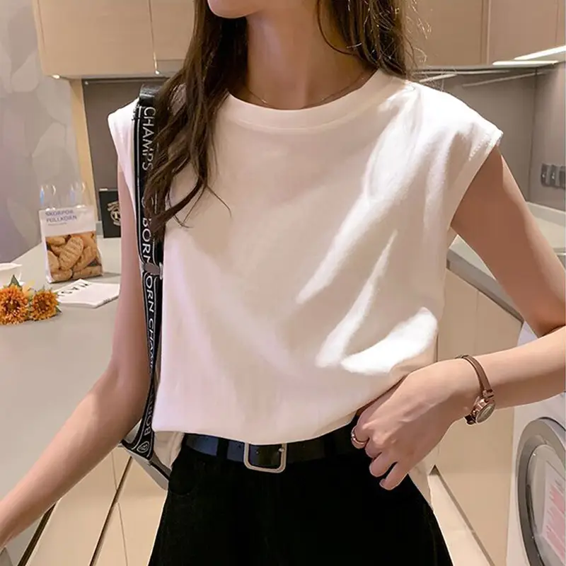 2025 White Sleeveless Vest for Women Loose Round Neck - Image 10