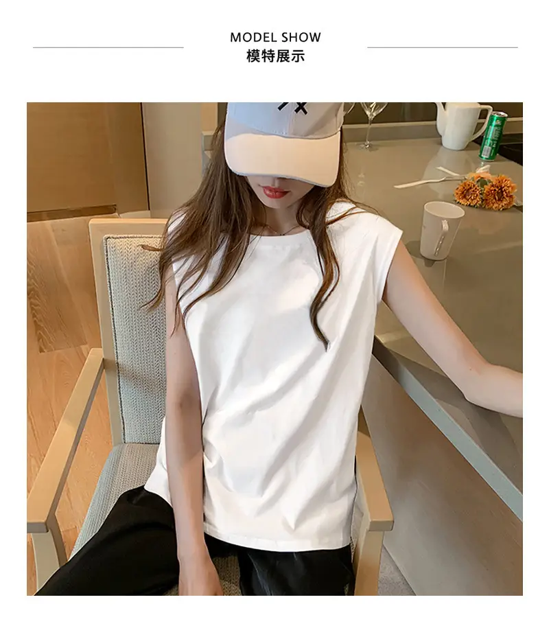 2025 White Sleeveless Vest for Women Loose Round Neck — feature 2