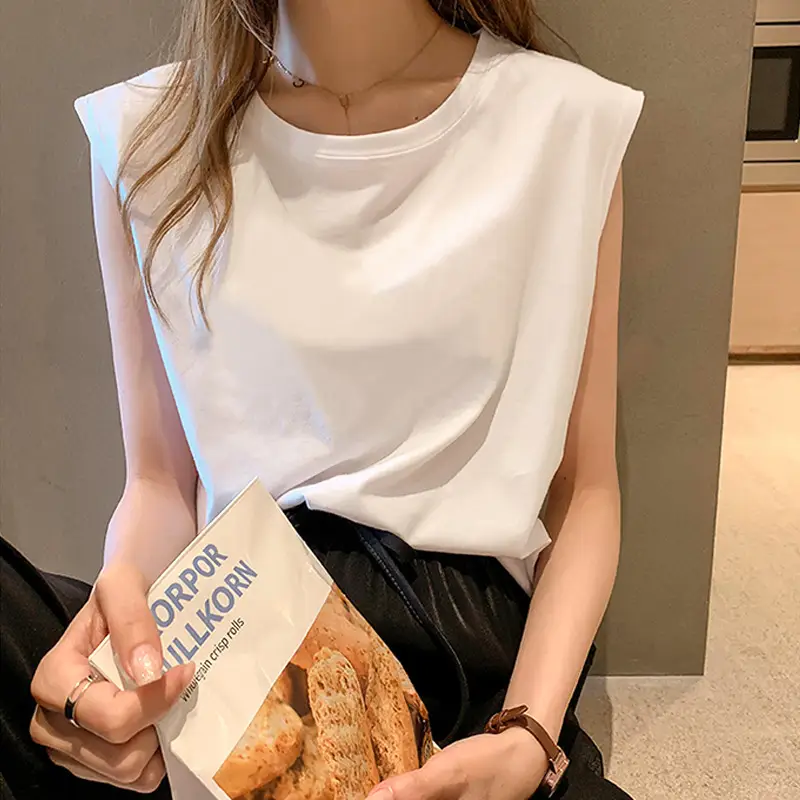 2025 White Sleeveless Vest for Women Loose Round Neck — feature 9