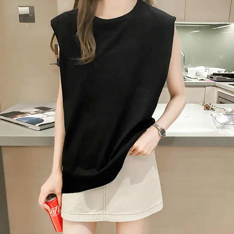 2025 White Sleeveless Vest for Women Loose Round Neck - Image 5