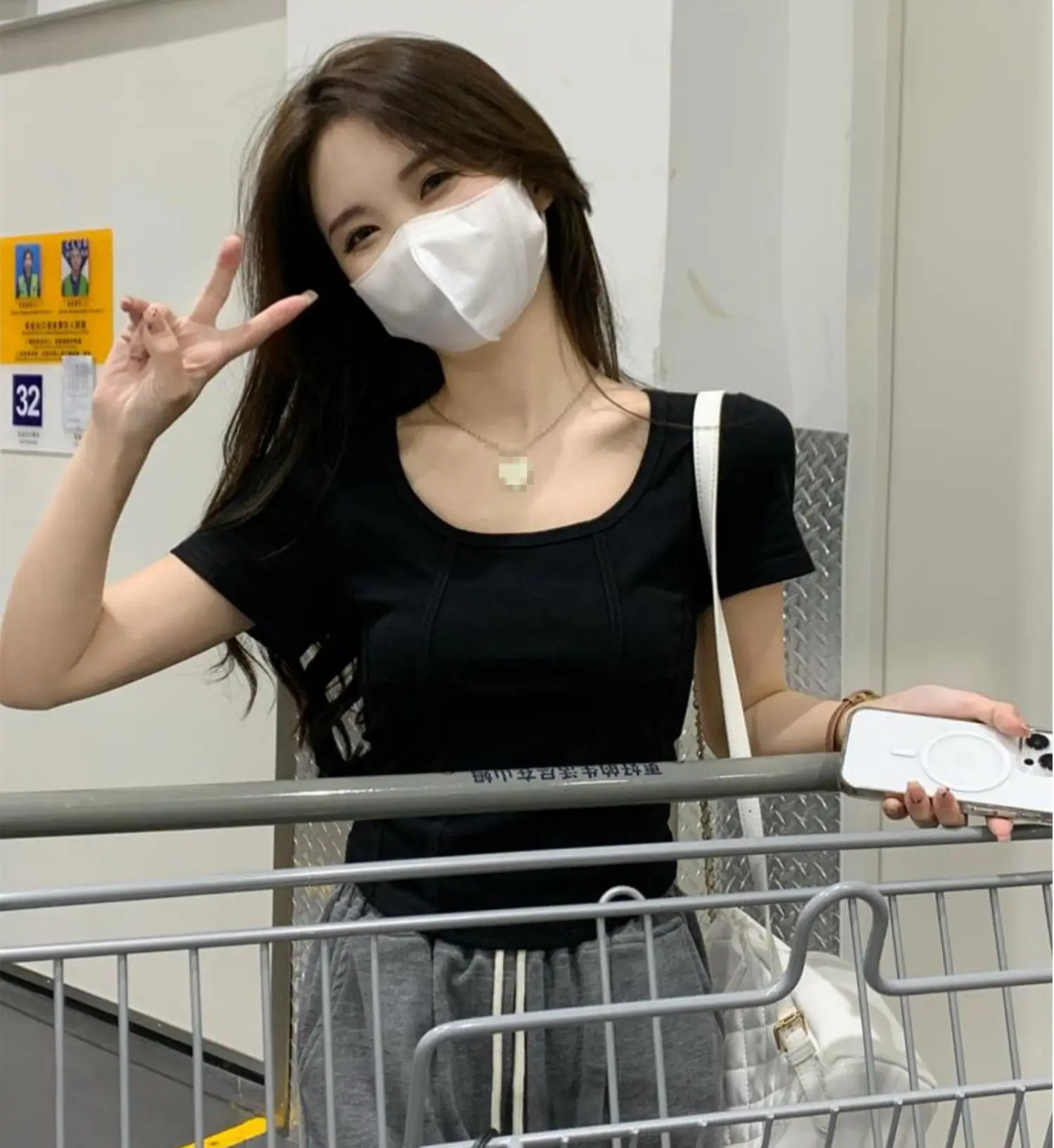 Women Black Square Neck T-Shirt Slim Fit Summer 2025 - Image 7