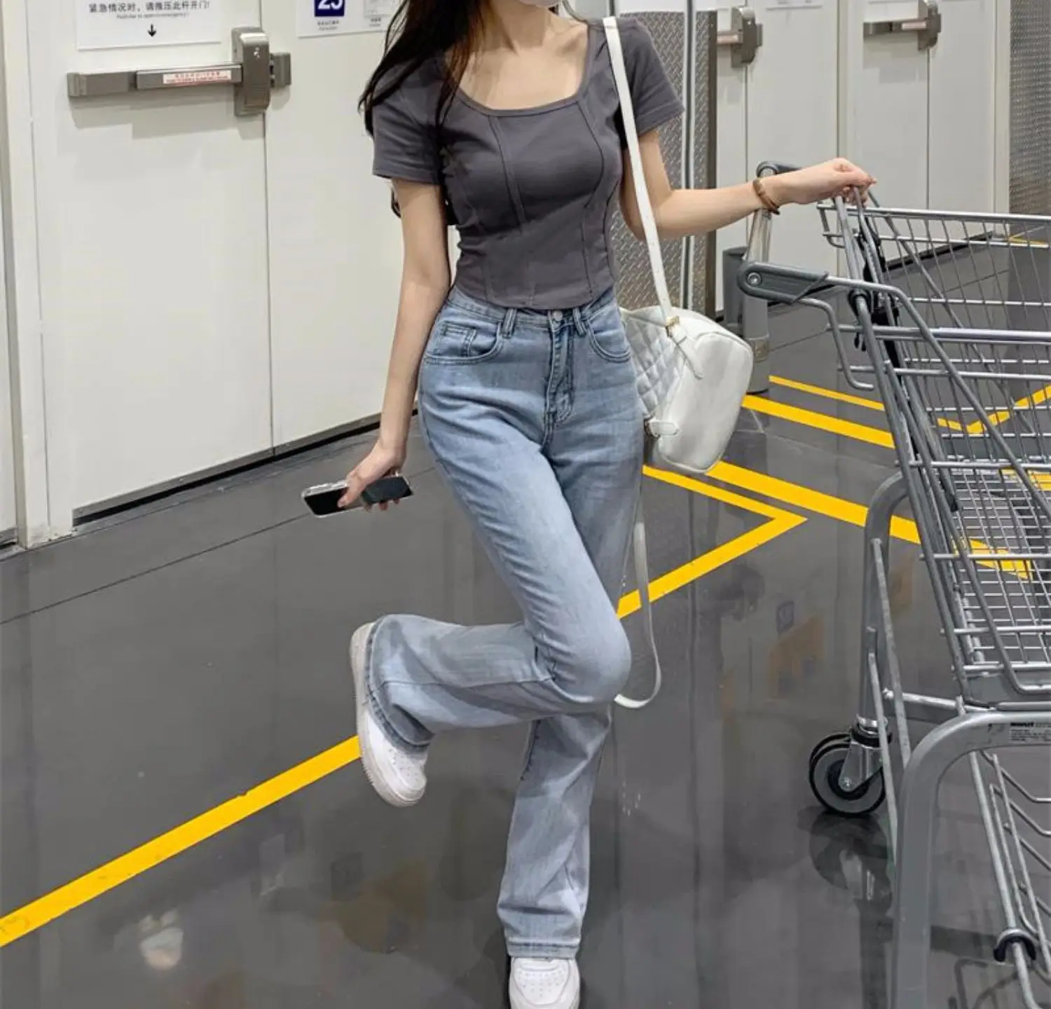 Women Black Square Neck T-Shirt Slim Fit Summer 2025 — feature 7