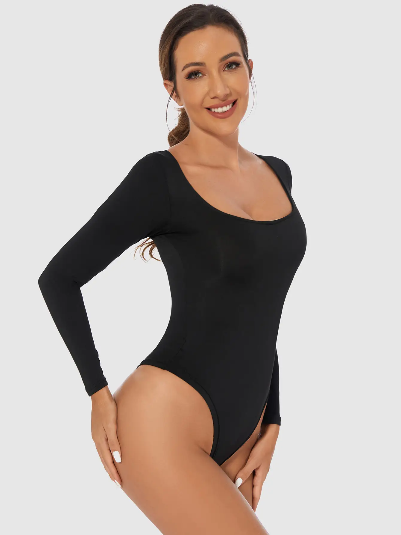 Black Slim Fit Women's T-Shirt Jumpsuit Set — feature 17