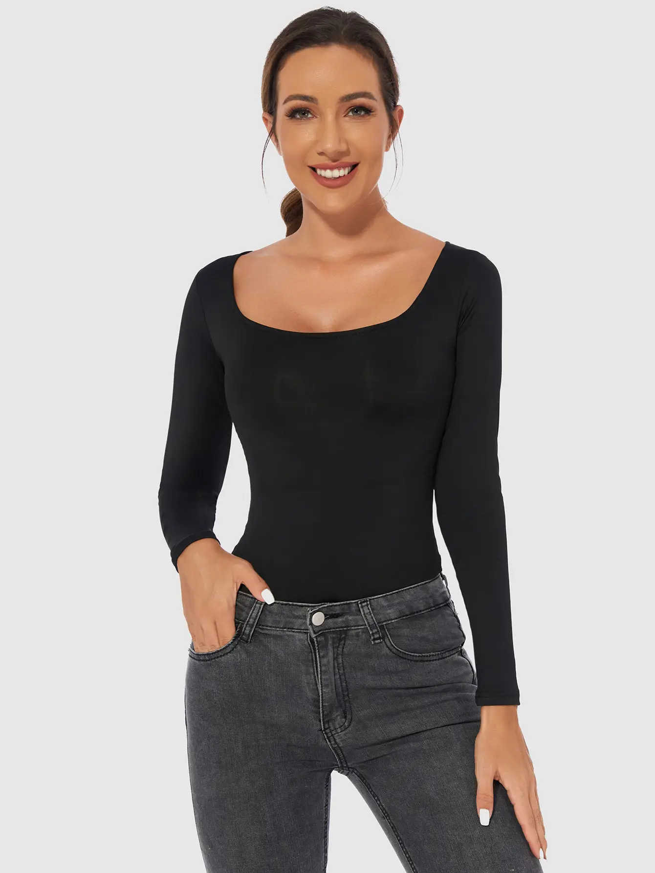 Black Slim Fit Women's T-Shirt Jumpsuit Set — feature 19