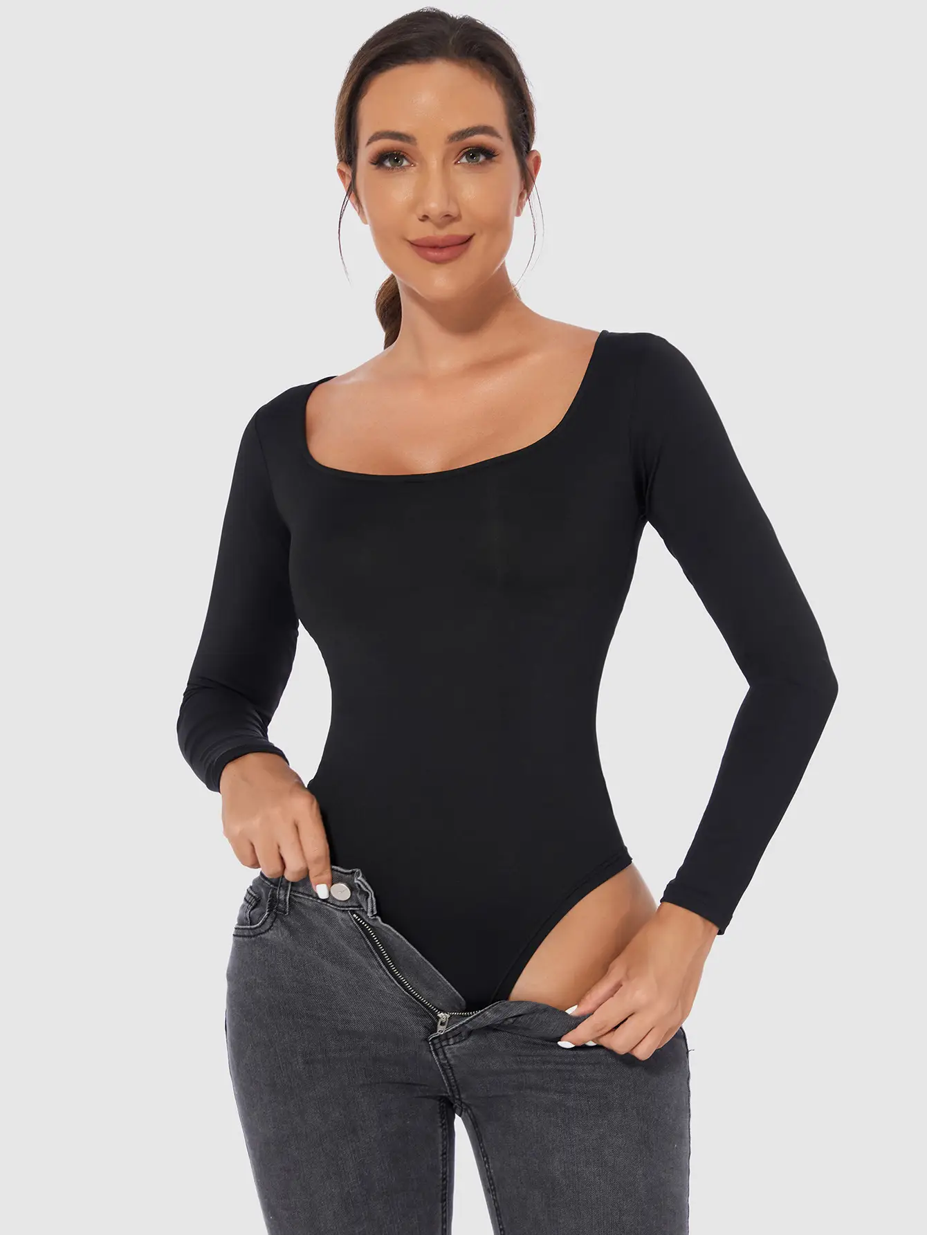 Black Slim Fit Women's T-Shirt Jumpsuit Set — feature 20