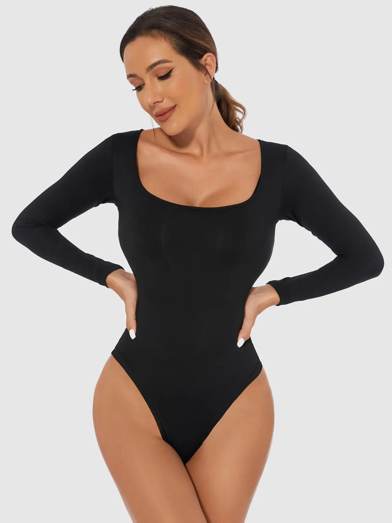 Black Slim Fit Women's T-Shirt Jumpsuit Set — feature 22