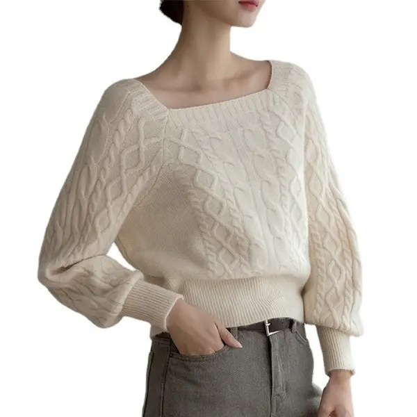 Green Japanese Women's Sweater Square Collar Long Sleeve - Image 11