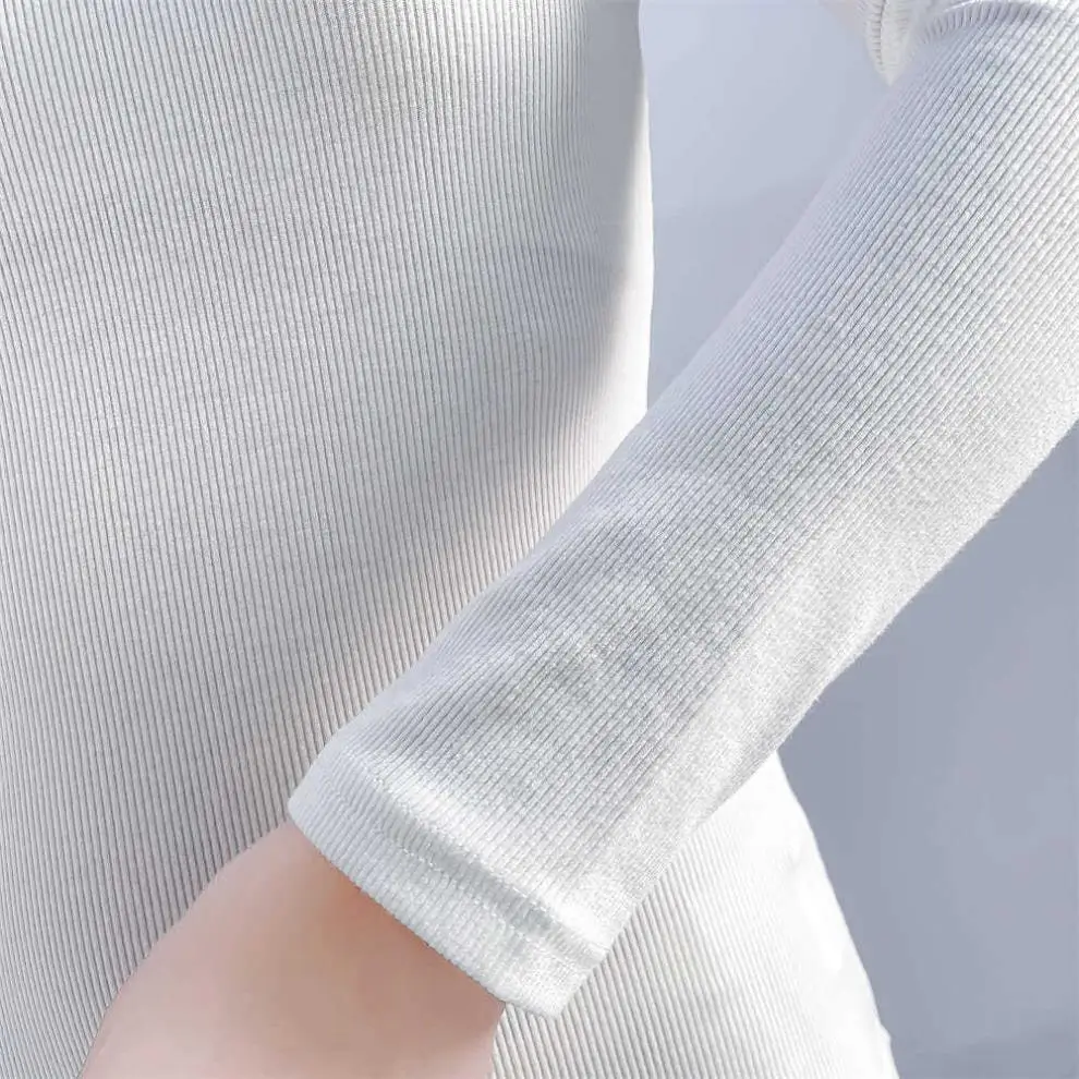 Women's White Ribbed Jersey Top with Gold Chain Bag — feature 13