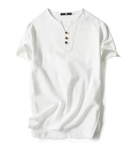2022 Japanese Linen Men's Navy Blue T-Shirt with Button Front - Image 7