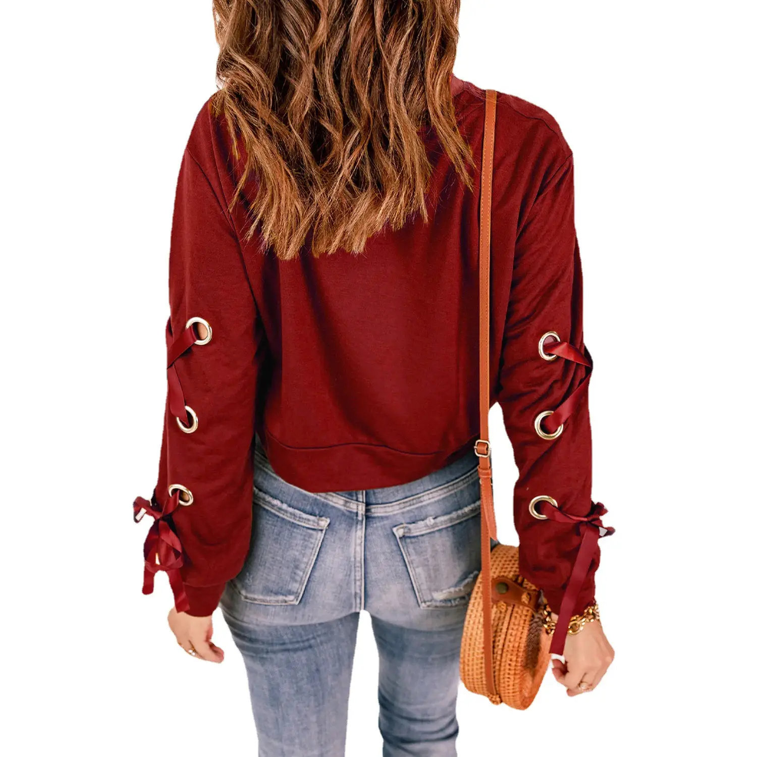 Long Sleeve Round Neck T-Shirt for Women Solid Color