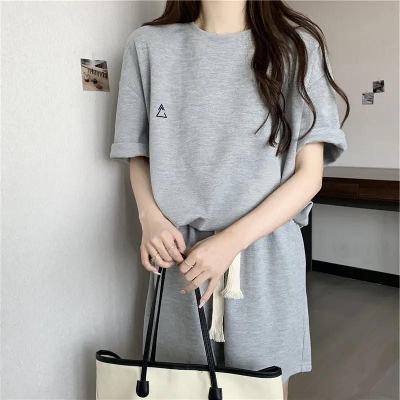 Women Grey T-Shirt Shorts Set Large Summer Wear