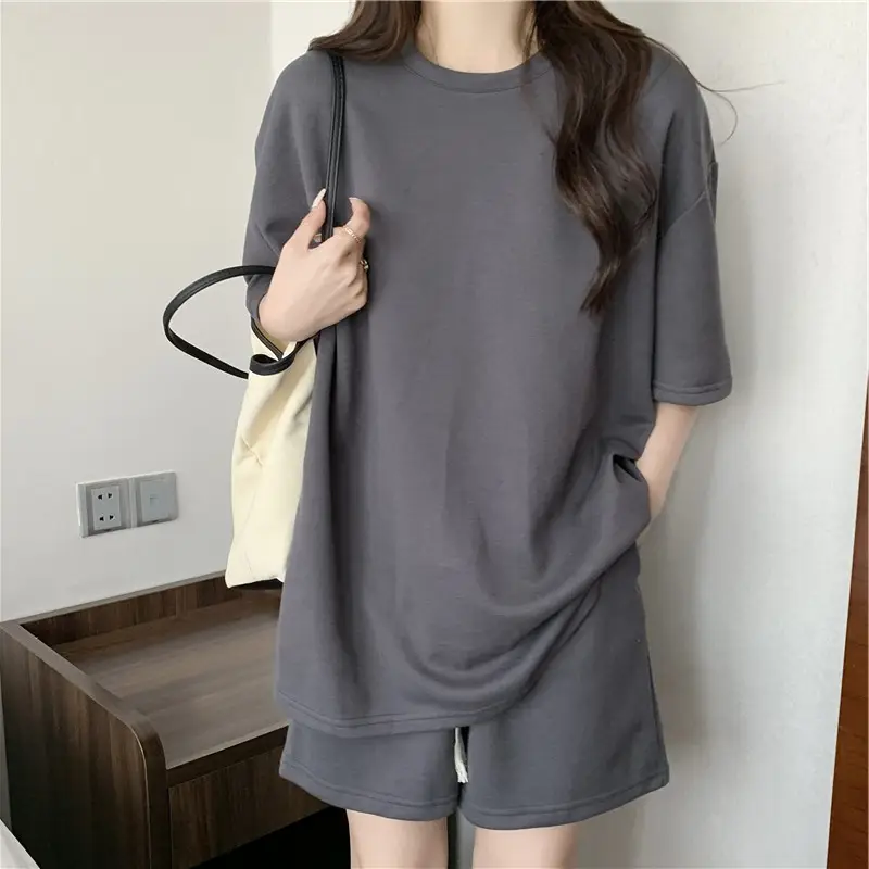 Women Grey T-Shirt Shorts Set Large Summer Wear