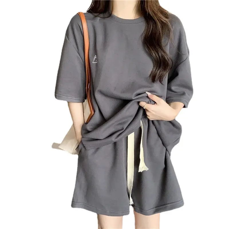 Women Grey T-Shirt Shorts Set Large Summer Wear