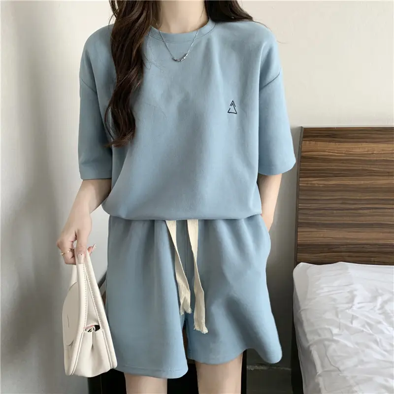 Women Grey T-Shirt Shorts Set Large Summer Wear — feature 10