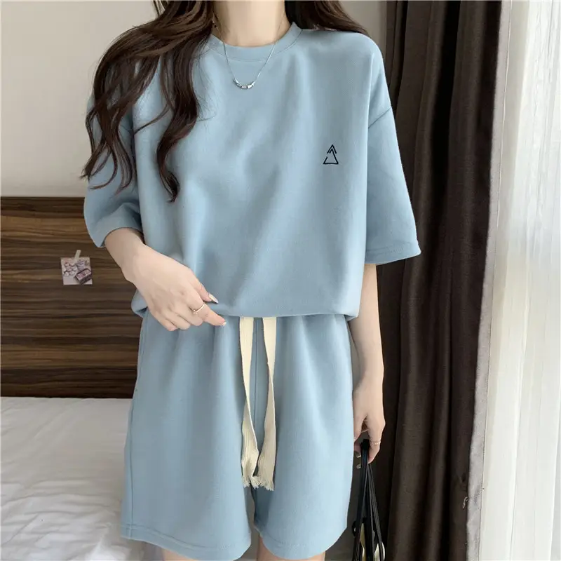 Women Grey T-Shirt Shorts Set Large Summer Wear — feature 11