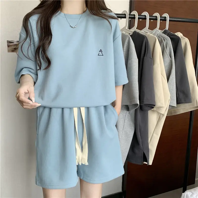 Women Grey T-Shirt Shorts Set Large Summer Wear — feature 12