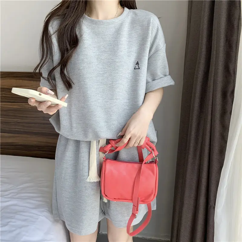 Women Grey T-Shirt Shorts Set Large Summer Wear — feature 13