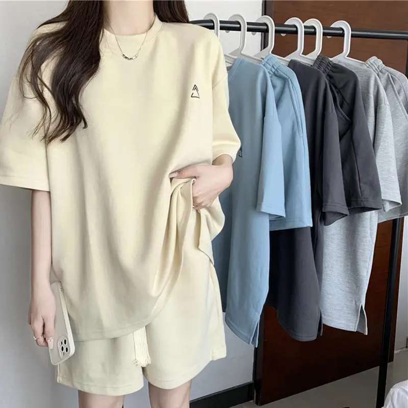 Women Grey T-Shirt Shorts Set Large Summer Wear — feature 3