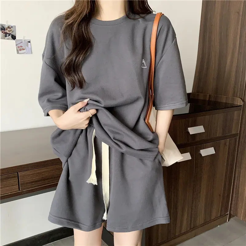 Women Grey T-Shirt Shorts Set Large Summer Wear — feature 4