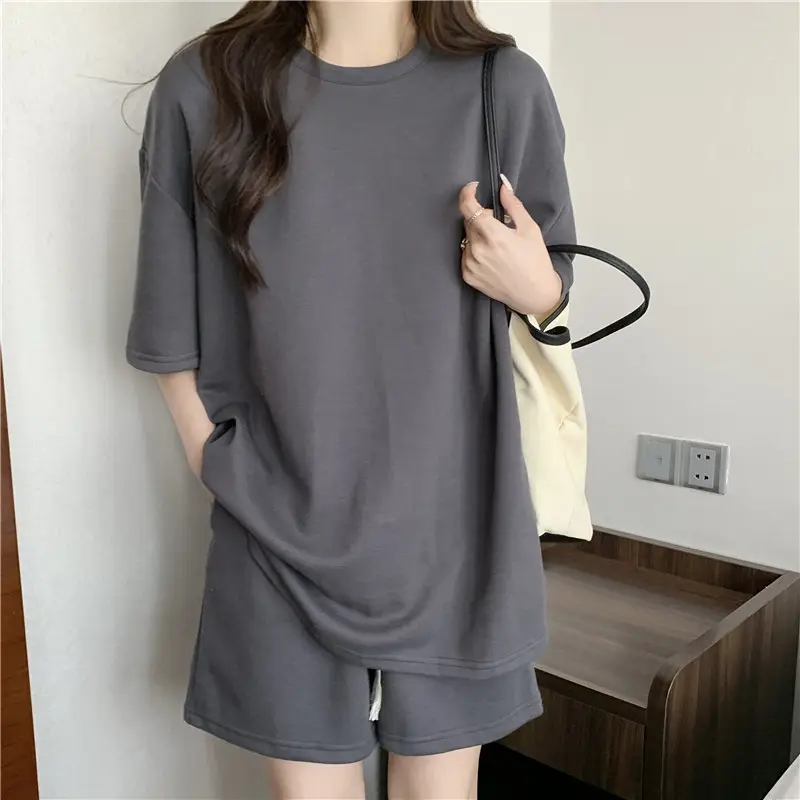 Women Grey T-Shirt Shorts Set Large Summer Wear — feature 5