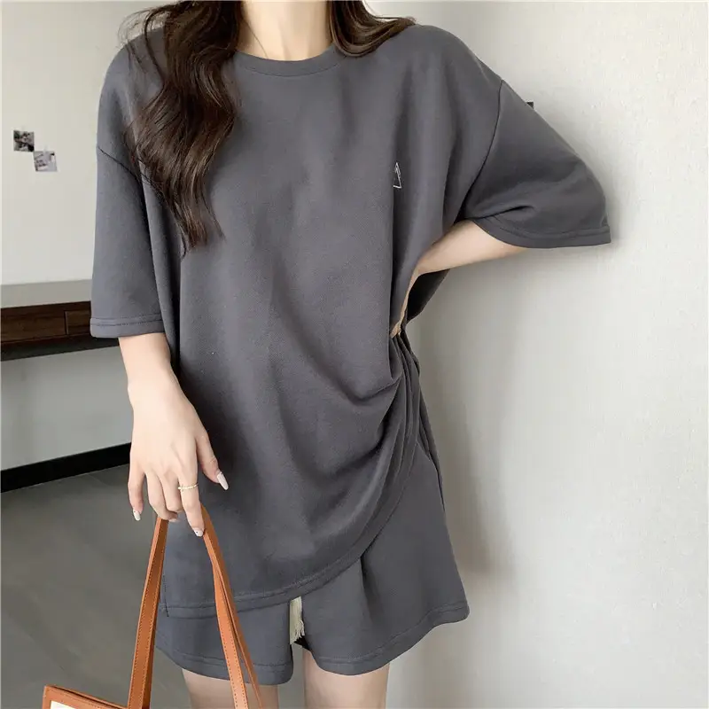 Women Grey T-Shirt Shorts Set Large Summer Wear — feature 6