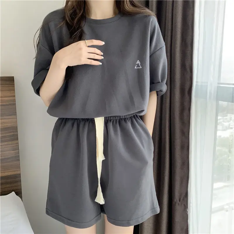 Women Grey T-Shirt Shorts Set Large Summer Wear — feature 7