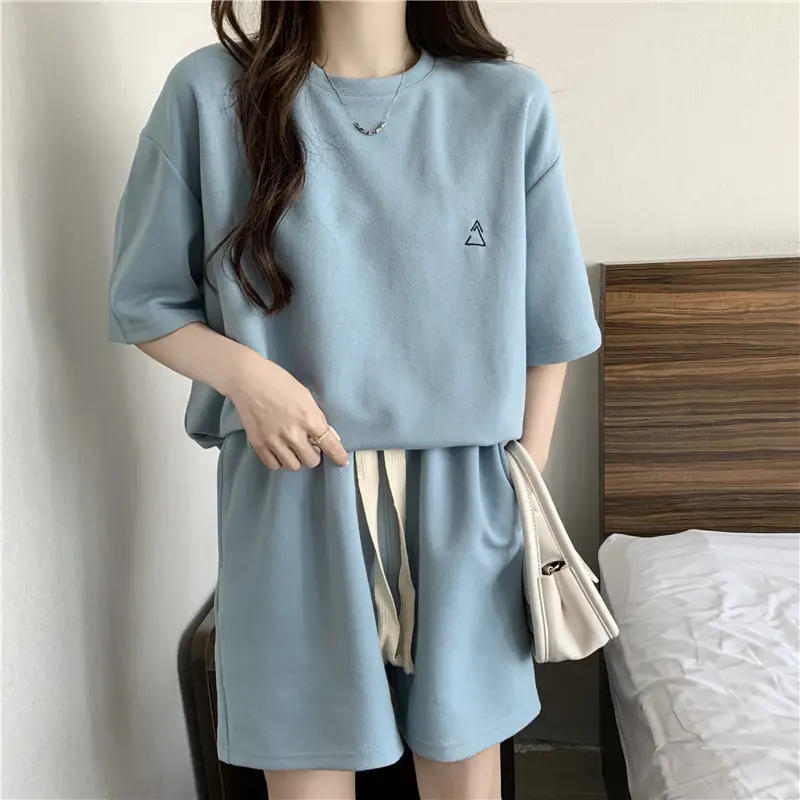Women Grey T-Shirt Shorts Set Large Summer Wear — feature 8