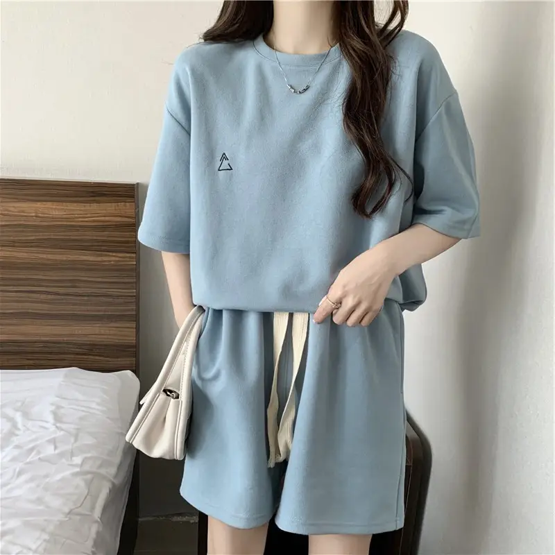 Women Grey T-Shirt Shorts Set Large Summer Wear
