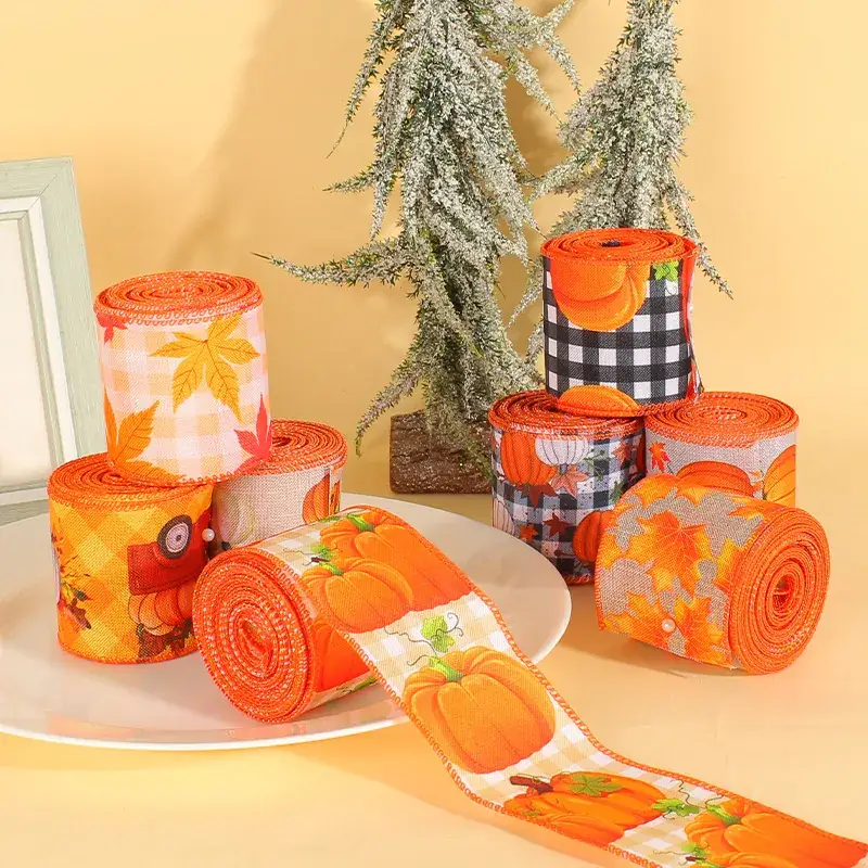 Hong Kong Love Cross-Border Thanksgiving Ribbon Autumn Harvest Festival Decorative Ribbon Pumpkin Truck Ribbon Gift Packaging Ribbon