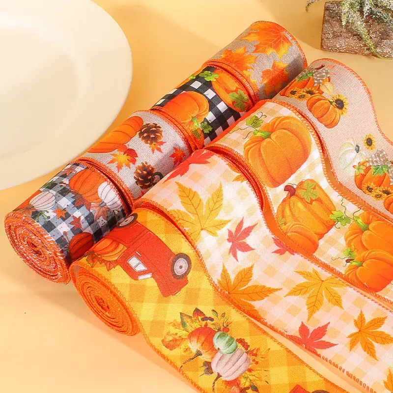 Hong Kong Love Cross-Border Thanksgiving Ribbon Autumn Harvest Festival Decorative Ribbon Pumpkin Truck Ribbon Gift Packaging Ribbon