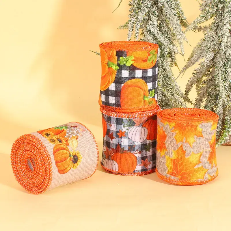 Hong Kong Love Cross-Border Thanksgiving Ribbon Autumn Harvest Festival Decorative Ribbon Pumpkin Truck Ribbon Gift Packaging Ribbon