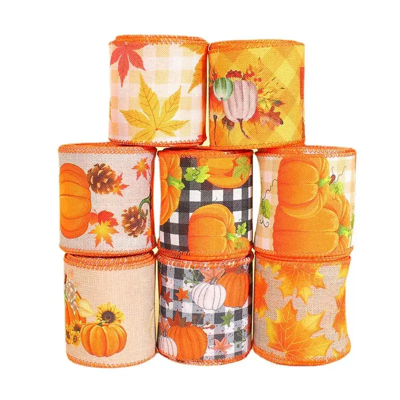 Hong Kong Love Cross-Border Thanksgiving Ribbon Autumn Harvest Festival Decorative Ribbon Pumpkin Truck Ribbon Gift Packaging Ribbon