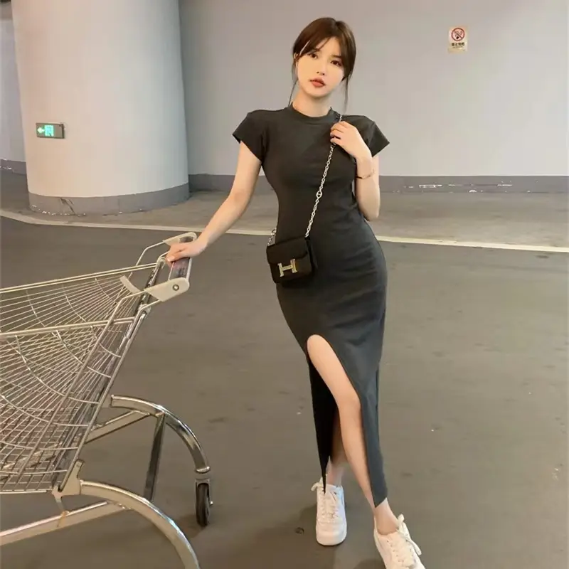 Women Black Split Knee-length Dress Summer 2025 - Image 4