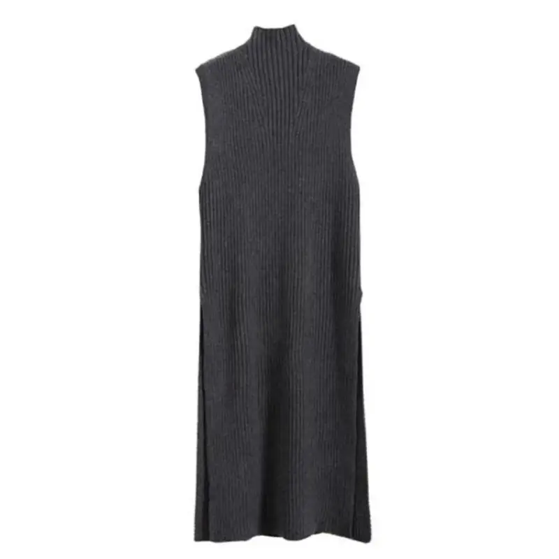 New Women's Knitted Pullover Vest Mid-Length Half Collar Split Outer Sweater Vest - Image 5