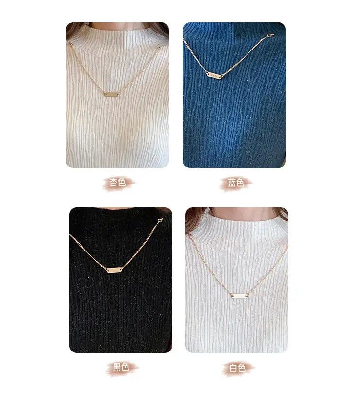 Women Blue Knitted Half-High Collar Sweater Shirt — feature 6