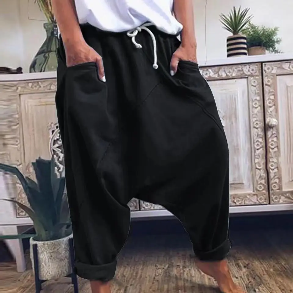 2021 Elastic Lace-Up Harem Pants Women Yellow - Image 7
