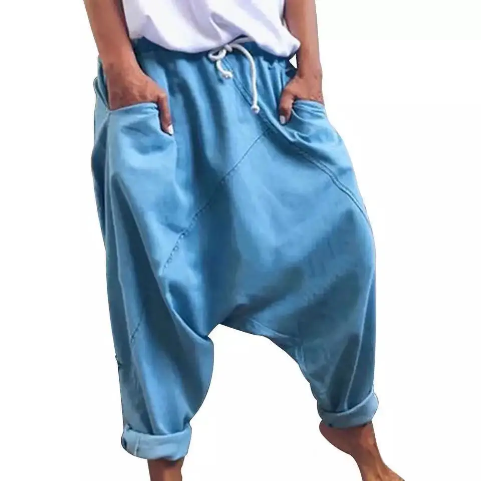 2021 Elastic Lace-Up Harem Pants Women Yellow - Image 10