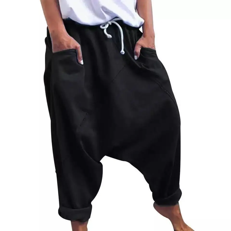 2021 Elastic Lace-Up Harem Pants Women Yellow - Image 3